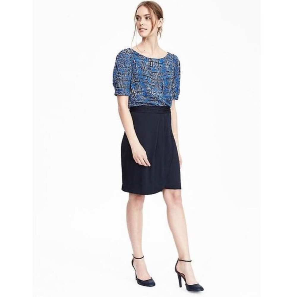 Banana Republic Navy Blue Ruched Tulip Skirt